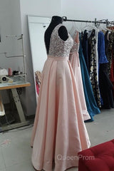 Sequins V-Neck Floor Length Satin Evening Prom Dresses