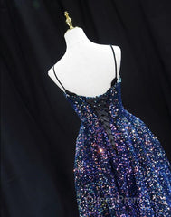 Sequins V-Neckline Short Straps Homecoming Dresses, Short Sequins Evening Prom Dresses