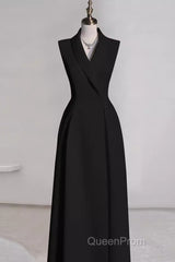 Sexy A Line Black Satin Party Dresses Long Evening Prom Dresses