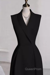 Sexy A Line Black Satin Party Dresses Long Evening Prom Dresses