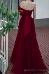 Sexy A line Party Dresses Strapless Red Prom Dresses