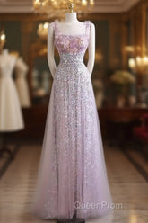 Sexy A Line Straps Lilac Sequin Evening Prom Dresses