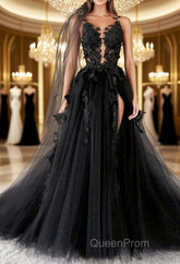 Sexy Backless Appliques Black Lace Long Evening Prom Dresses, Black Lace Formal Dresses, Black Evening Dresses