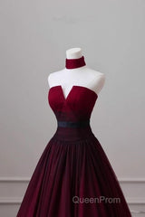 Sexy Ball Gown Strapless Long Burgundy Evening Prom Dresses Evening Dresses