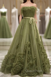 Sexy Ball Gown Strapless Neckline Green Ruffles Evening Dresses Evening Prom Dresses