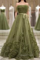 Sexy Ball Gown Strapless Neckline Green Ruffles Evening Dresses Evening Prom Dresses