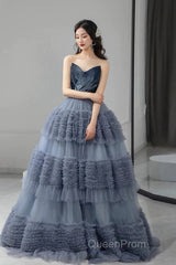 Sexy Ball Gown Sweetheart Neckline Gray Tulle Evening Dresses Evening Prom Dresses