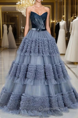 Sexy Ball Gown Sweetheart Neckline Gray Tulle Evening Dresses Evening Prom Dresses