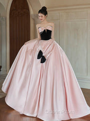 Sexy Ball Gown Sweetheart Neckline Pink Satin Evening Dresses Evening Prom Dresses