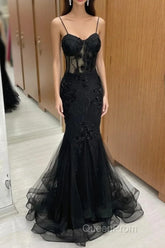 Sexy Black Mermaid Lace Long Evening Prom Dresses Evening Dresses