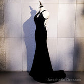 Sexy Black Mermaid Long Halter Evening Dress, Black Prom Dress