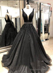 Sexy Black V Neck Tulle Long Prom Dress,Evening Dress Formal Wear