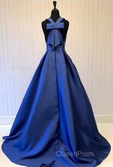 Sexy Deep V-Neck Long Satin Bow Back Evening Dresses Floor Length Evening Prom Gowns