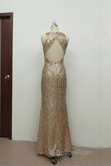 Sexy Leg Split Open Back Mermaid Sequins Evening Prom Dresses