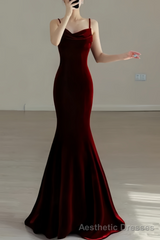 Sexy Mermaid Long Burgundy Prom Dress Evening Dresses