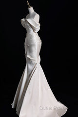 Sexy Mermaid Off The Shoulder Ivory Satin Long Wedding Dresses Brides Dresses