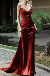 Sexy Mermaid Silk Satin Burgundy Prom Dress Long Prom Dresses