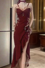 Sexy Mermaid Spaghetti Straps Burgundy Long Evening Dresses Evening Prom Dresses