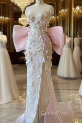 Sexy Mermaid Strapless Pink Sequin Long Floral Evening Prom Dresses Party Dresses