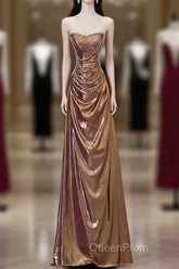 Sexy Mermaid Strapless Sequin Brown Long Evening Prom Dresses