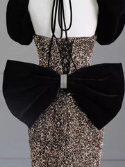 Sexy Mermaid Strapless Sequin Gold Floor Length Evening Prom Dresses