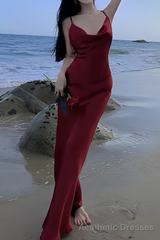 Sexy Mermaid Straps Backless Burgundy Prom Dress 21th Birthday Outfits