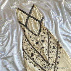 Sexy Mermaid Straps Chiffon Beaded Long Prom Dress Backless Formal Evening Dress Party Dress