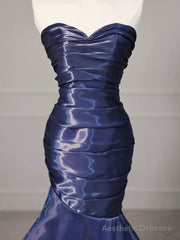 Sexy Mermaid Sweetheart Navy Blue Floor Length Evening Dress Prom Dresses