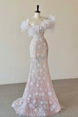 Sexy Mermaid Sweetheart Pink Lace Long Floral Evening Prom Dresses Party Dresses