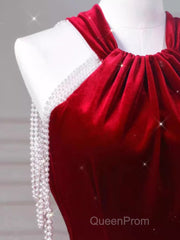 Sexy Mermaid Velvet Party Dresses Red Evening Prom Dresses