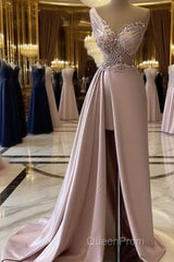 Sexy Robe De Soiree A-Line One-Shoulder Floor Length Beaded Slit Long Evening Prom Dresses Evening Prom Gown Evening Dresses