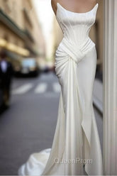 Sexy Robe De Soiree Mermaid Scoop Floor Length Satin Slit Long Evening Prom Dresses Evening Prom Gown Evening Dresses