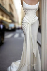 Sexy Robe De Soiree Mermaid Scoop Floor Length Satin Slit Long Evening Prom Dresses Evening Prom Gown Evening Dresses