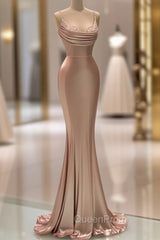 Sexy Rose Gold Mermaid Spaghetti Straps Maxi Long Evening Prom Dresses Online