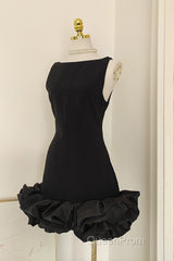 Sexy Sheath Black Satin Holiday Dresses Travel Vacation Dresses Short Birthday Dresses