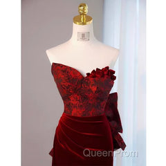Sexy Sheath Long Senior Burgundy Velvet Evening Prom Dresses Formal Dresses