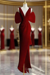 Sexy Sheath V Neckline Long Senior Red Evening Prom Dresses Formal Dresses