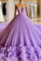 Sexy Spaghetti Straps Lavender Tulle Wedding Dresses Beading Bodice
