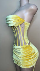 Sexy Strapless Yellow Velvet Evening Prom Dresses ,Charming Homecoming Dresses