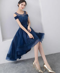 Dark Blue Lace Tulle Short Prom Dress Homecoming Dress