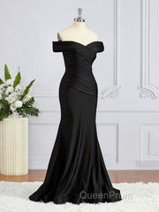 Sheath/Column Off-the-Shoulder Sweep Train Jersey Bridesmaid Dresses