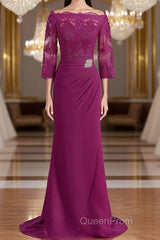 Sheath/Column Off-the-Shoulder Sweep Train Mother of the Bride Dresses With Appliques Lace