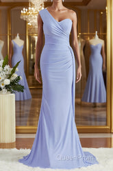 Sheath/Column One-Shoulder Sweep Train Jersey Bridesmaid Dresses