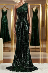 Sheath/Column One-Shoulder Sweep Train Sequins Bridesmaid Dresses