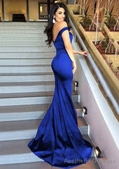 Sheath/Column Sleeveless Sweetheart Sweep Train Elastic Satin Prom Dresses