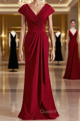 Sheath/Column V-neck Floor-Length Jersey Mother of the Bride Dresses With Ruffles