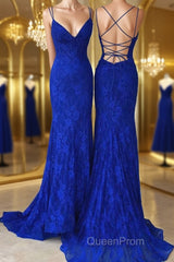 Sheath/Column V-neck Sweep Train Lace Evening Prom Dresses