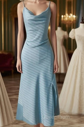 Sheath Light Sky Blue Cowl Neck Mini Bridesmaid Dresses
