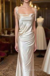 Sheath Midi Soft Satin Bridesmaid Dresses