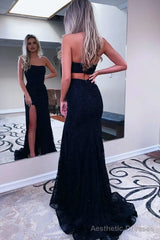 Sheath Strapless Black Sequins Long Prom Dress with Split Front